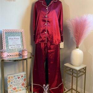 Women's Satin Pajama Set - Red